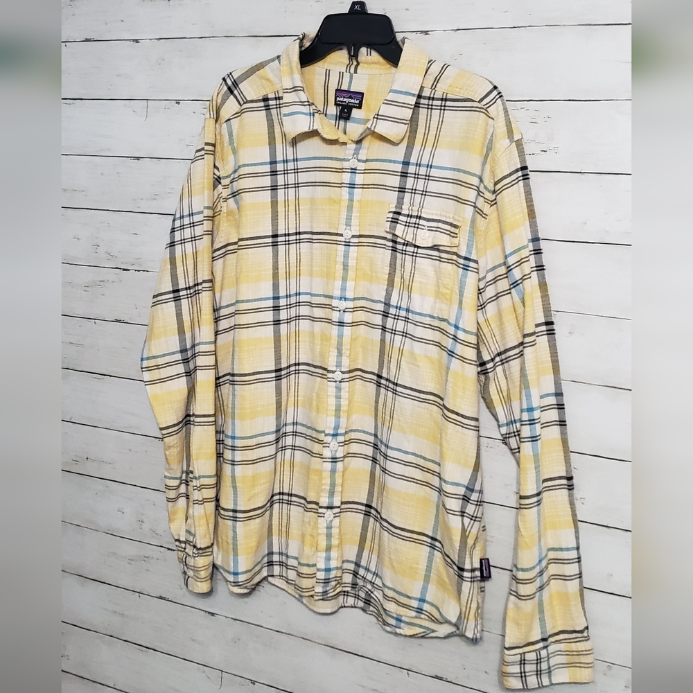 Patagonia Yellow Plaid Lightweight Button-Up Shirt 100% Organic Cotton